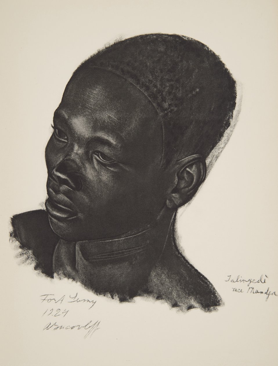 Ialingede, Mandja-rase. (Fort Lamy), fra Drawings and Paintings of Africa, henrettet under Citroen Center Africa-ekspedisjonen, andre Haardt Audouin-Dubreuil-oppdraget, pub. Paris, 1927 (farge opplyst av Alexander Yakovlev