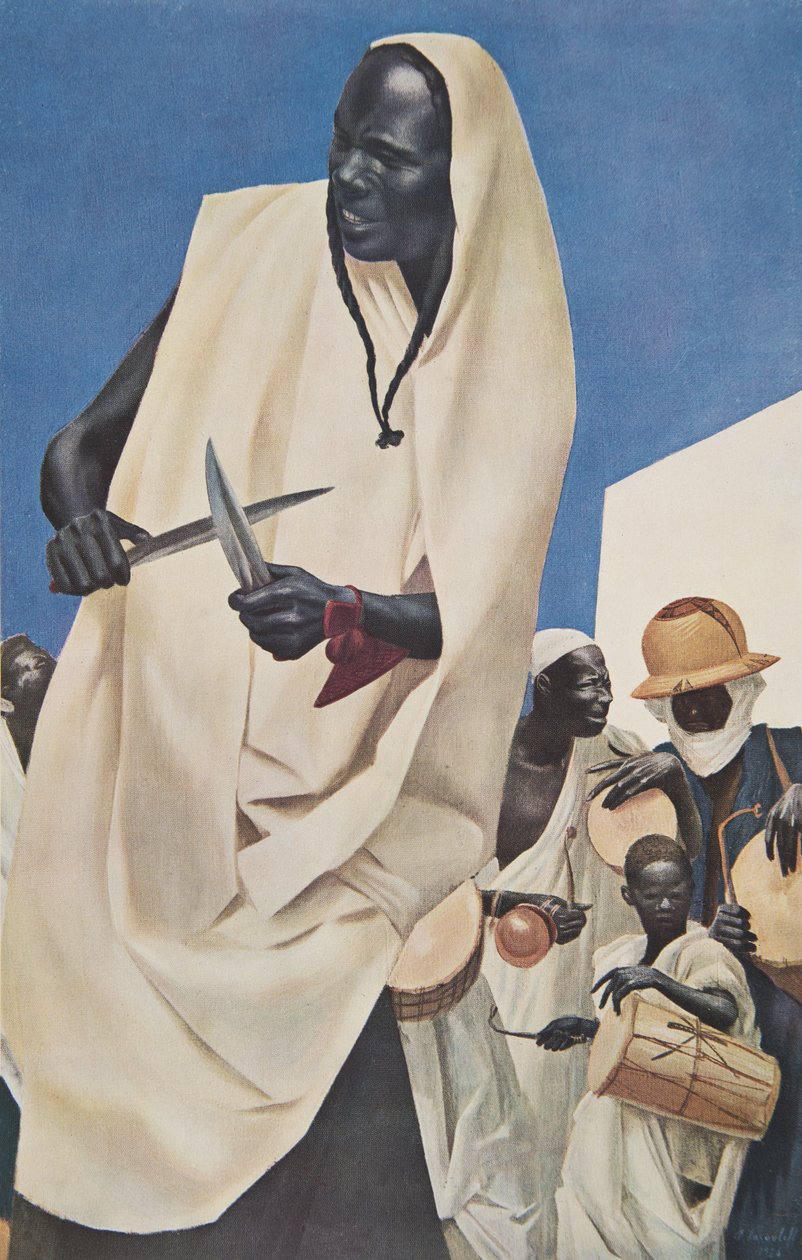 Kuli-Kuta-dansen (Niamey)-parodien på Dahomeys eldgamle menneskeoffer), fra Tegninger og malerier av Afrika, utført under Citroen Center Africa-ekspedisjonen, andre Haardt-oppdrag av Alexander Yakovlev