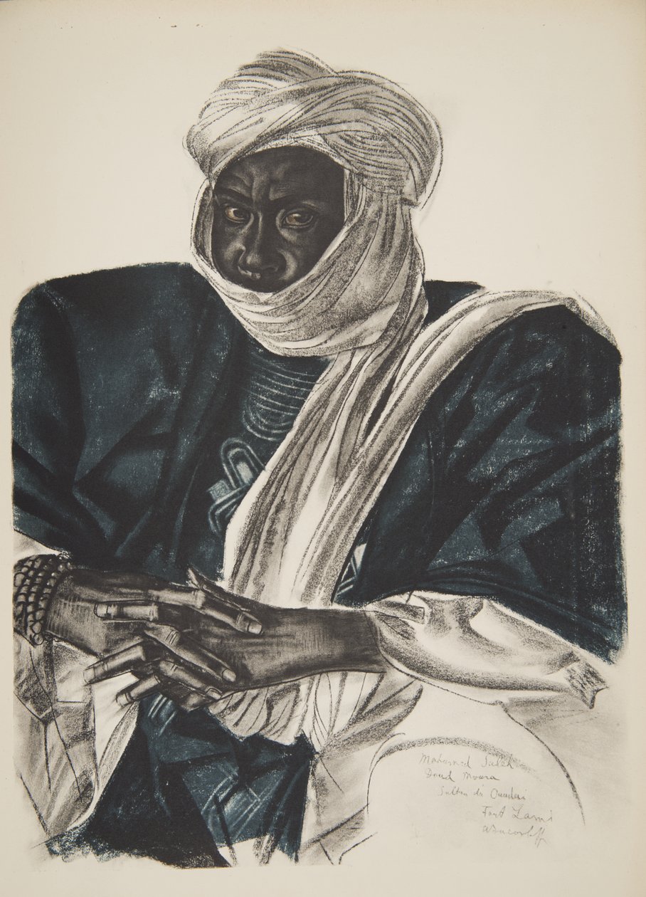 Mohamed Salek, kjent som Doud Moura, Sultan av Ouadai (Fort Lamy), fra Drawings and Paintings of Africa, henrettet under Citroen Center Africa-ekspedisjonen, andre Haardt Audouin-Dubreuil-oppdraget, pub. av Alexander Yakovlev