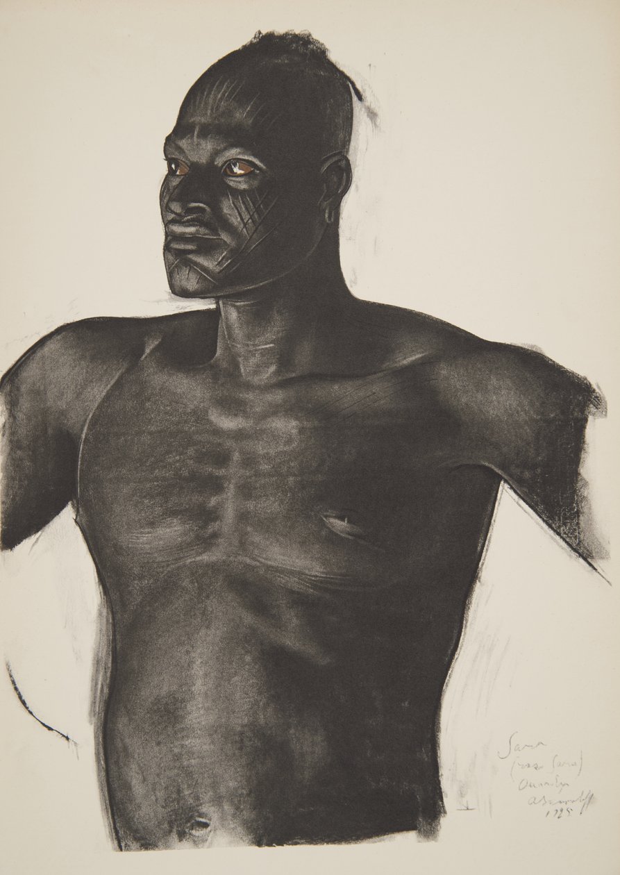 Sara the Tracker (Bahr Ouandja), fra Drawings and Paintings of Africa, henrettet under Citroen Center Africa-ekspedisjonen, andre Haardt Audouin-Dubreuil-oppdraget, pub. Paris, 1927 av Alexander Yakovlev