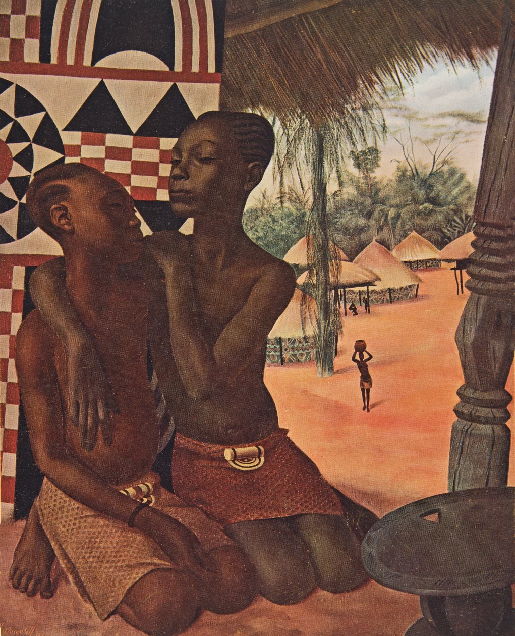 Titi og Naranghe, døtre til sjef Eki Bondo (Haut Ouelle) (den ene av en Mangbetou-mor, den andre til en Matchaga-mor), fra Drawings and Paintings of Africa, henrettet under Citroen Center Afr-ekspedisjonen av Alexander Yakovlev