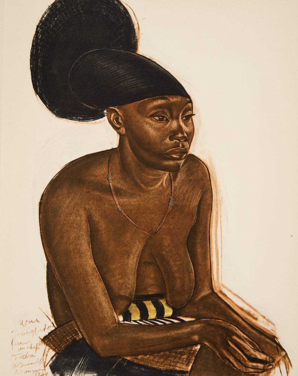 Uru, la Mangbeou (Niangara) Haut Ouelle, fra Drawings and Paintings of Africa, henrettet under Citroen Center Africa-ekspedisjonen, andre Haardt Audouin-Dubreuil-oppdraget, pub. Paris, 1927 (farge av Alexander Yakovlev