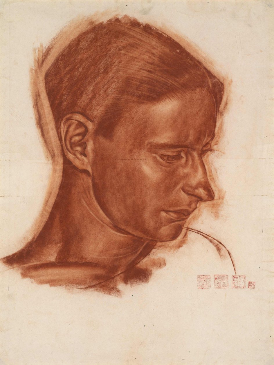 Portrett av kunstneren Vasily Shukhaev 1887-1973, slutten av 1910-tallet av Alexander Yevgenyevich Yakovlev