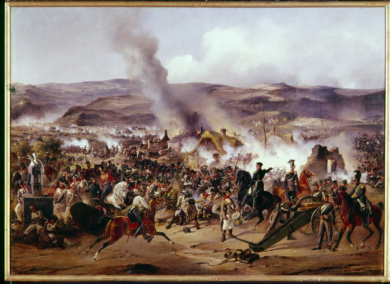 Napoleonskrigene: slaget ved Kulm (nåværende Chlumec) i Böhmen (Tsjekkia) den 30.08.1813 mot den franske hæren en koalisjon av prøyssiske, østerrikske og russiske tropper, under det tyske felttoget. Maleri av Alexander av Alexander von Kotzebue