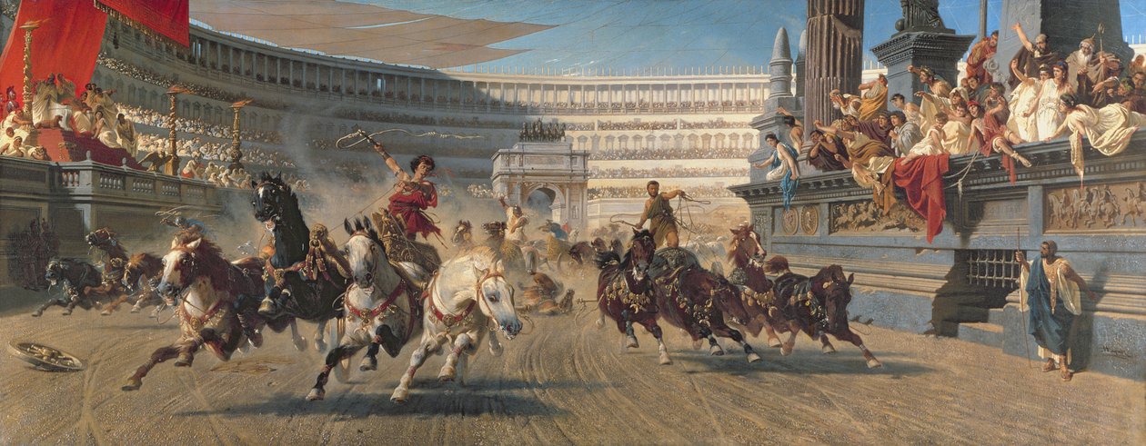 The Chariot Race, ca. 1882 (olje på lerret) av Alexander von Wagner
