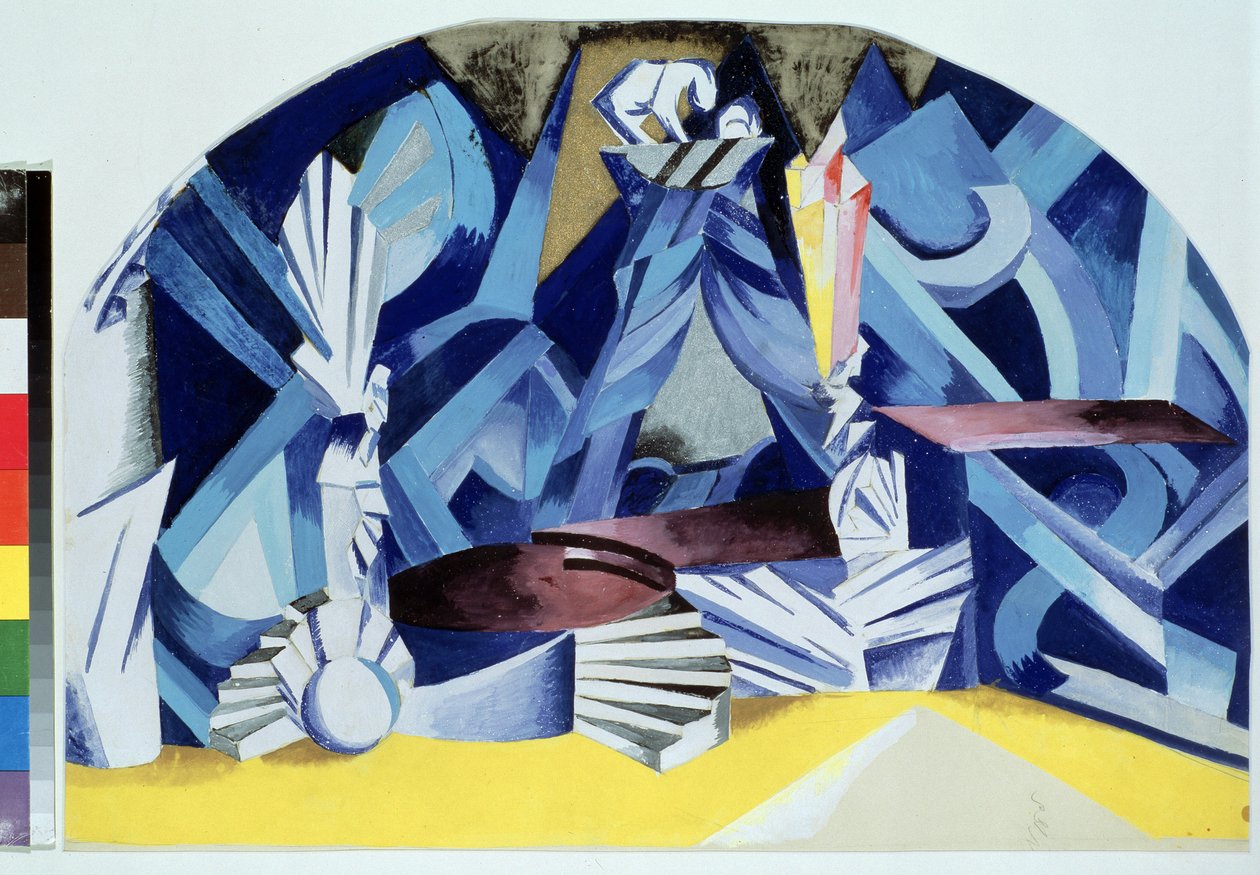 Julies rom. Scenografi for stykket Romeo og Julie av William Shakespeare (1564-1616) (Kostumedesign til teaterstykket Romeo og Julie av W.Shakespeare). Verk av Alexandra Alexandrovna Exter (1882-1949), gouache på papp av Alexandra Alexandrowna Exter