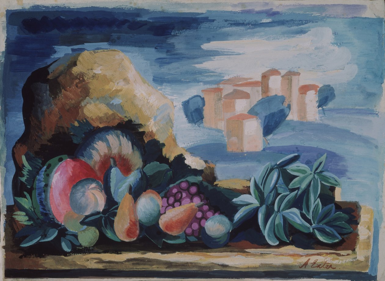 Stilleben med landskap, 1930-tallet av Alexandra Alexandrowna Exter
