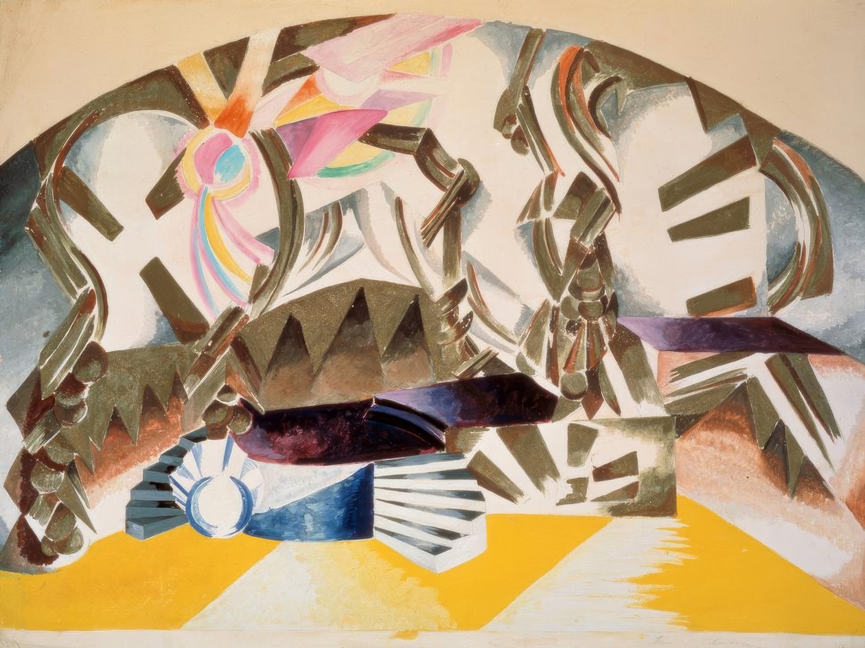 Scenedesign for Moskva-forestillingen, Kamerny Theatre, 17. mai 1921 av Alexandra Alexandrowna Exter