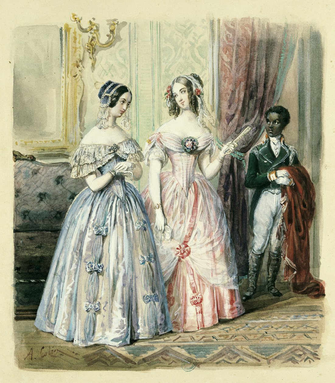 Avreise til ballet, 1830-48 (wc på papir) av Alexandre Colin