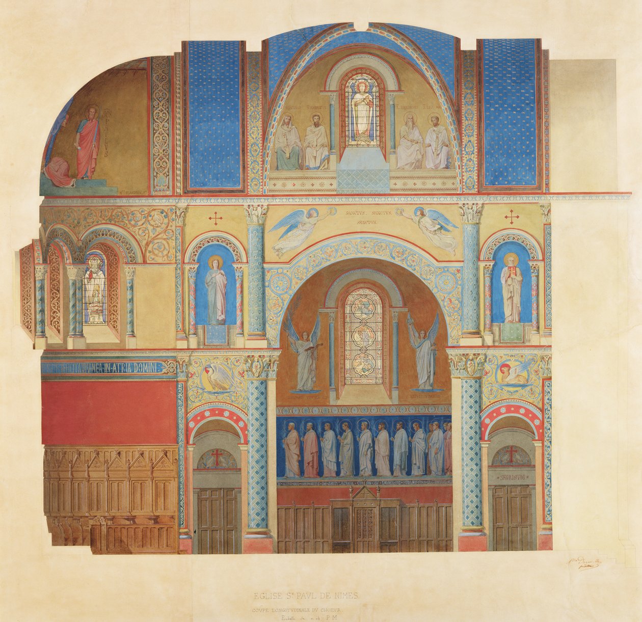 Saint-Paul Church, Nimes, lengdesnitt av koret av Alexandre Dominique Denuelle