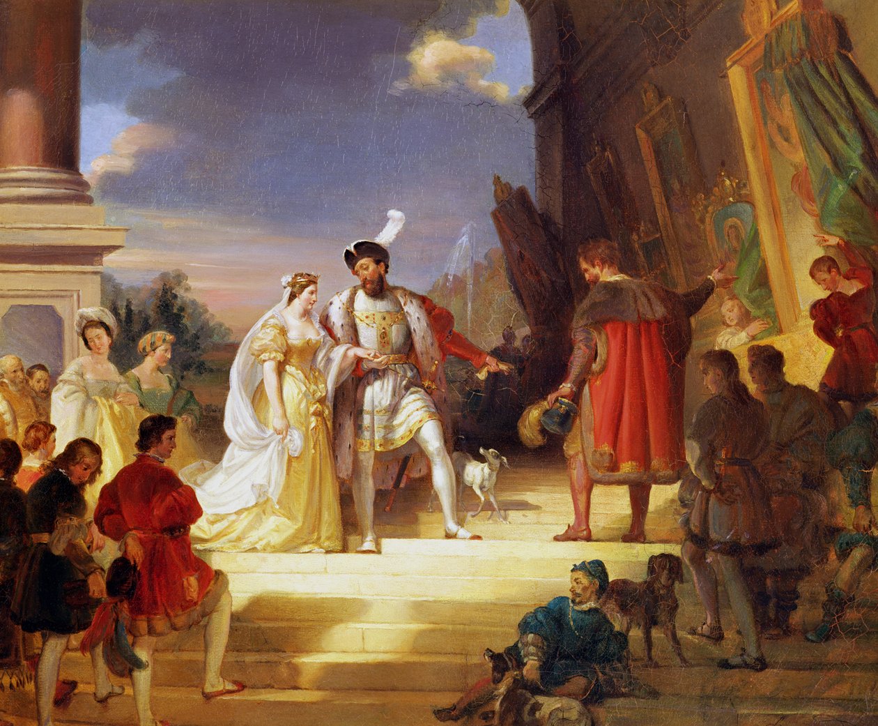 Francois I (1494-1547) med Leonardo da Vinci (1452-1519) av Alexandre Evariste Fragonard