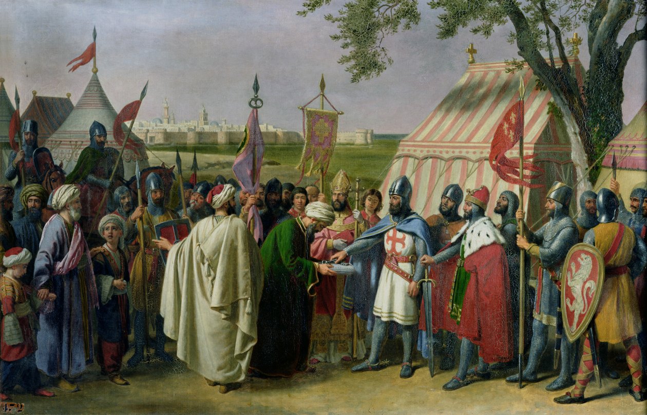 Greve av Tripoli aksepterte overgivelsen av byen Tyr i 1124, 1840 av Alexandre Francois Caminade