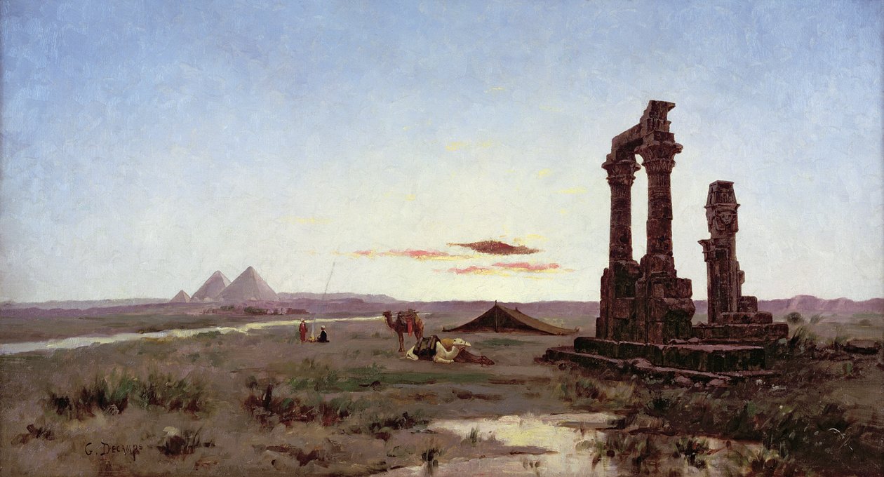 Et beduinleir ved et ødelagt tempel av Alexandre Gabriel Decamps