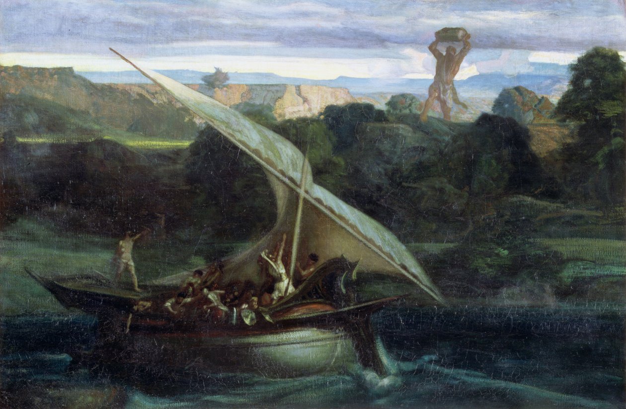 Polyphemus angriper sjømenn i båten deres, 1855 av Alexandre Gabriel Decamps