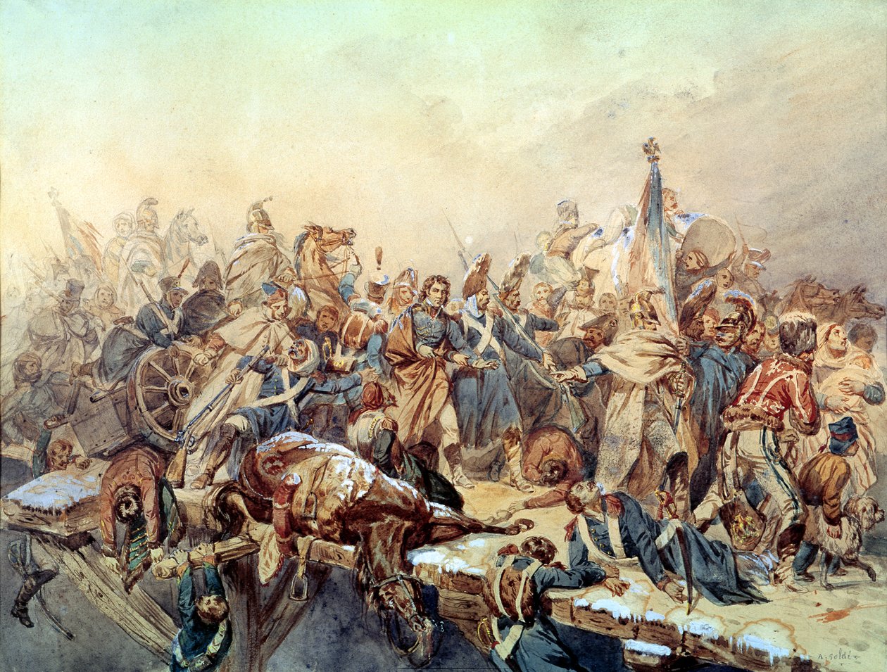 Dominique Larrey krysser Bérézina, november 1812 av Alexandre Solde