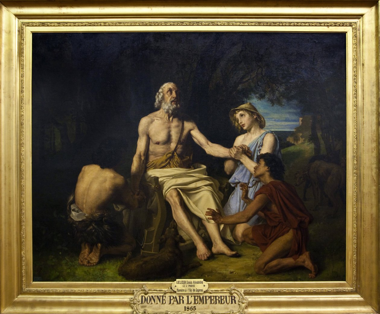 Representasjon av Homere, gresk poet fra 900-tallet f.Kr. på øya Scyros Maleri av Jean-Baptiste Auguste Leloir (1809-1892) (Jean Baptiste) 1865 Homer på øya Scyros, maleri av Alexandre Louis Leloir av Alexandre Louis Leloir