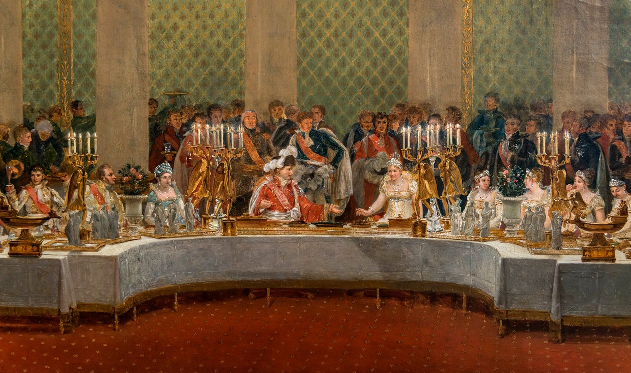 Banketten for bryllupet til Napoleon Bonaparte (1769-1821) og Marie-Louise de Habsburg-Lorraine (1791-1847) 1810 - Detalj av: Bryllupsfesten til Napoleon I og Marie-Louise gir i teateret i Palais des Tuileries, 2. april av Alexandre Dufay