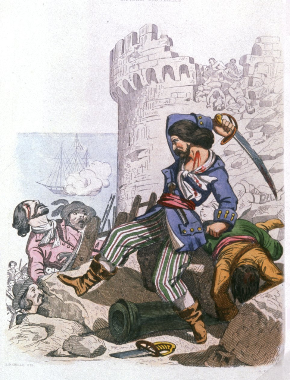 Grammont, fransk pirat, ca. 1850 (gravering) av Alexandre (after) Debelle