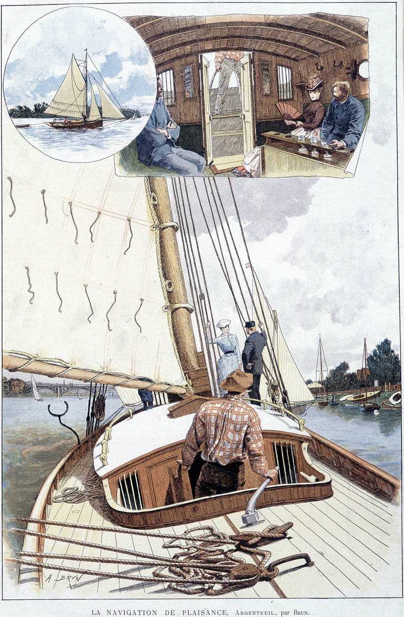 Båtliv i Argenteuil - tegning av Brun av Alexandre Brun