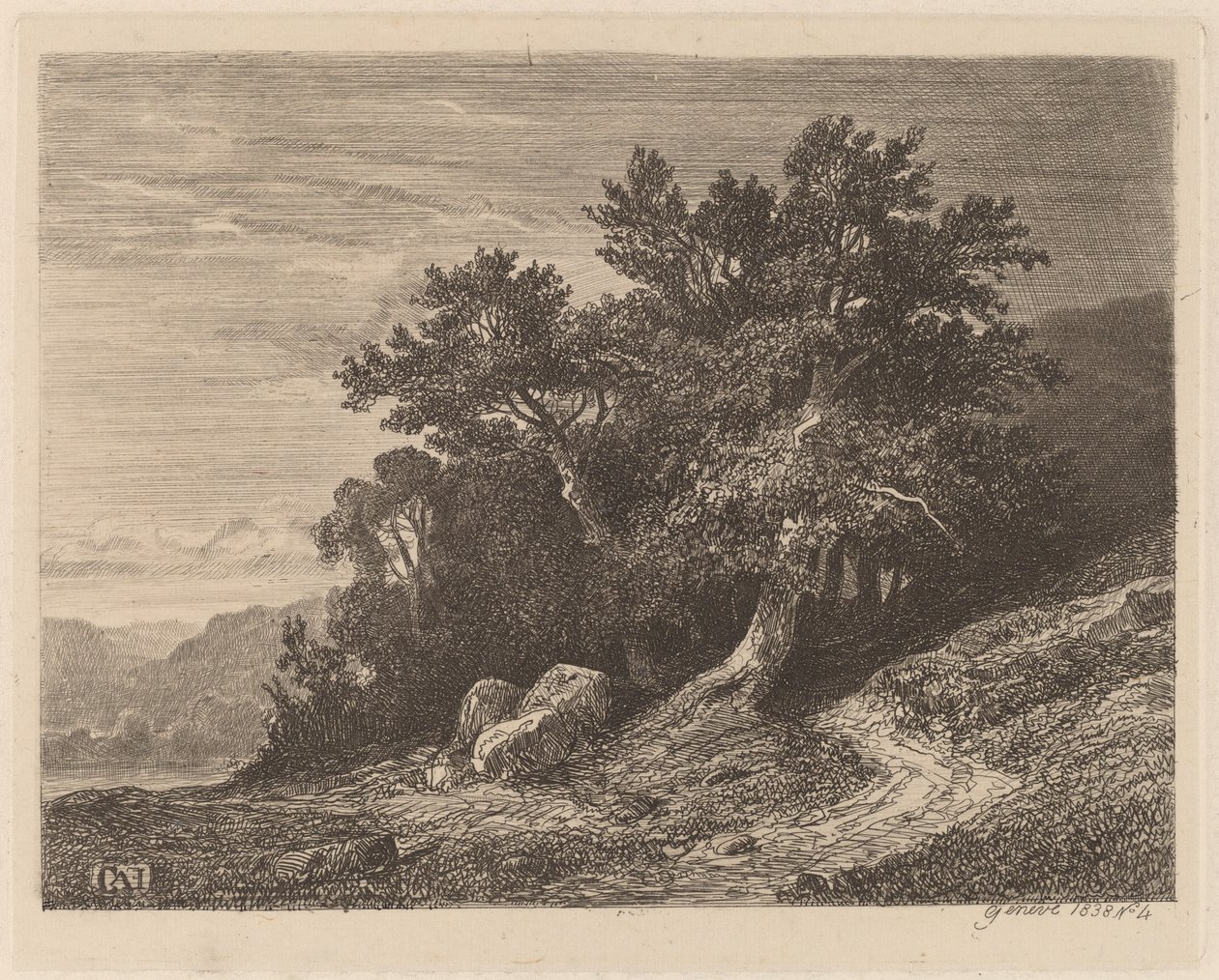 Gamle trær på en åsside av Alexandre Calame