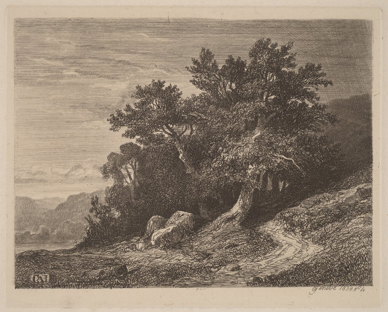 Gamle trær i en åsside av Alexandre Calame
