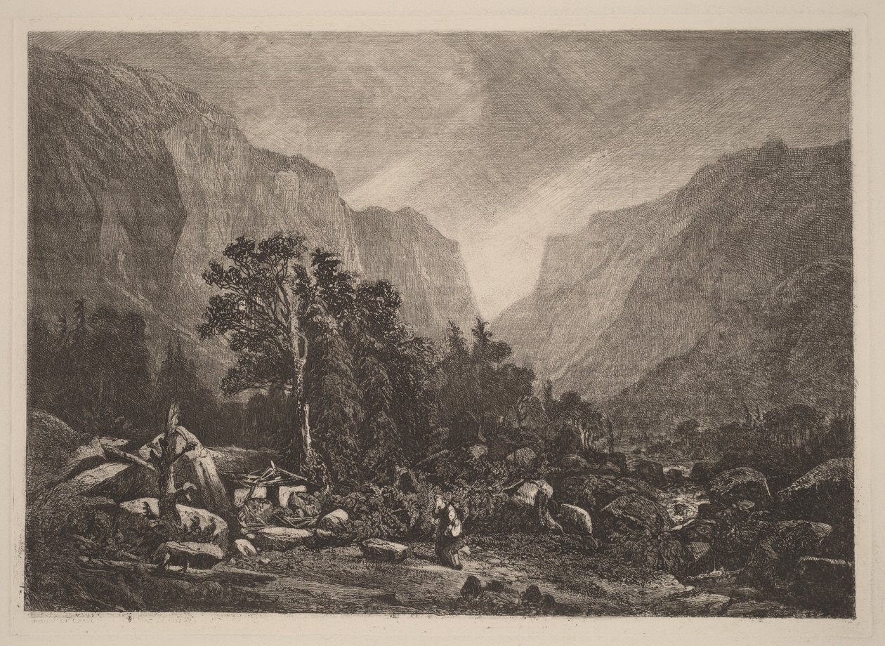 Par ved et falleferdig hus av Alexandre Calame