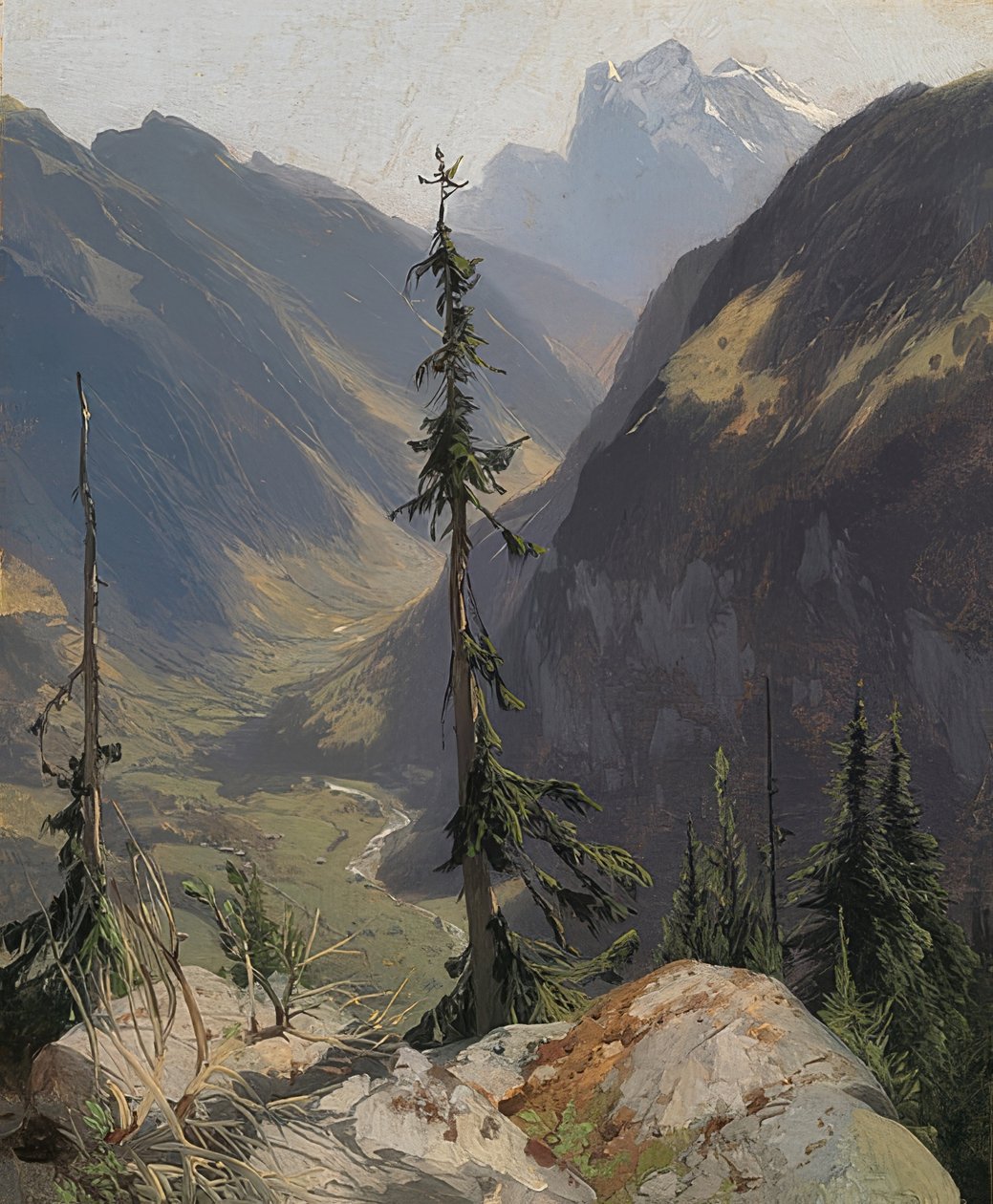 Lütschental med Wetterhorn. Rundt 1850 av Alexandre Calame