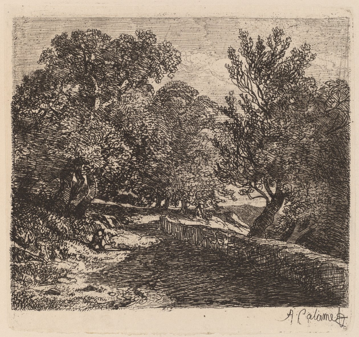 Mann hviler ved en steinmur av Alexandre Calame