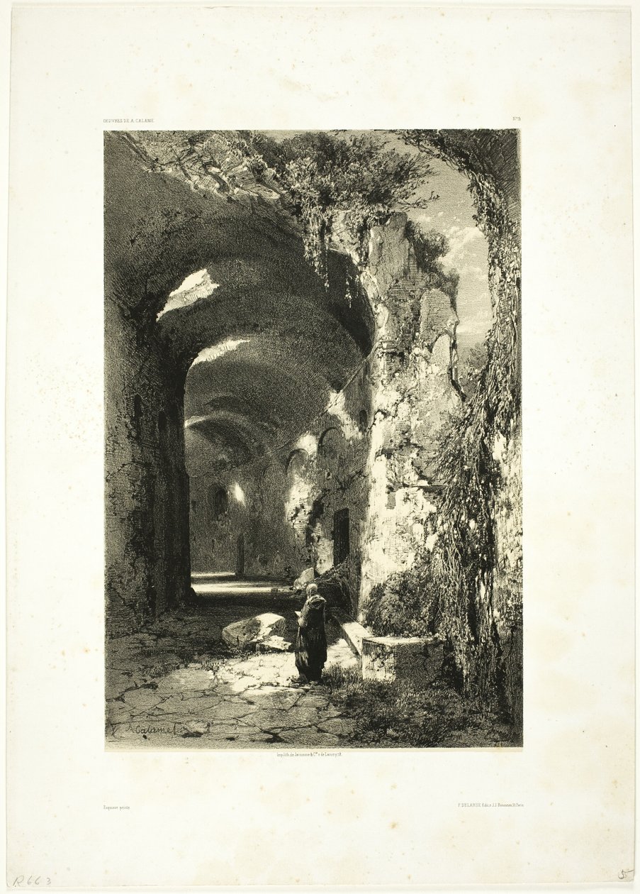 Ruin av et amfiteater ved Pouzzoles (Kingdom of Napoli), plate 9 fra Oeuvres de A. Calame av Alexandre Calame