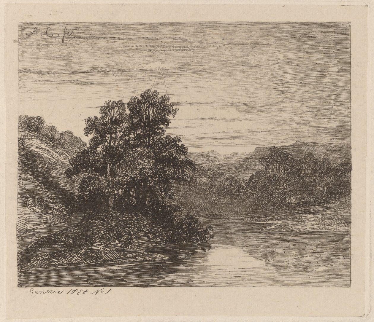 Trær ved en elv av Alexandre Calame