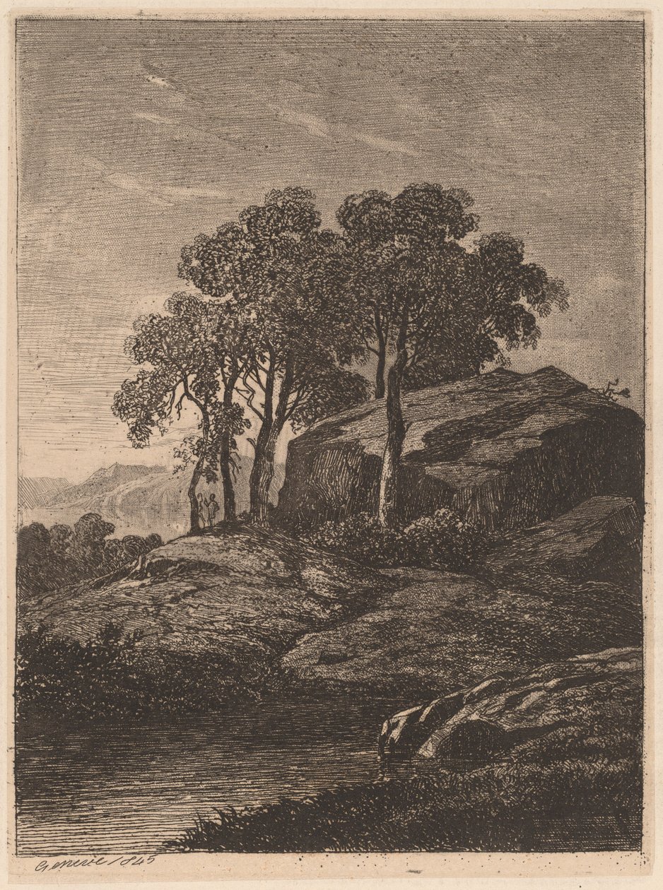 Trær ved en stein av Alexandre Calame