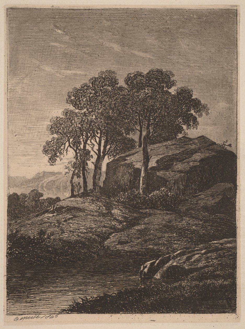 Trær ved en klippe av Alexandre Calame