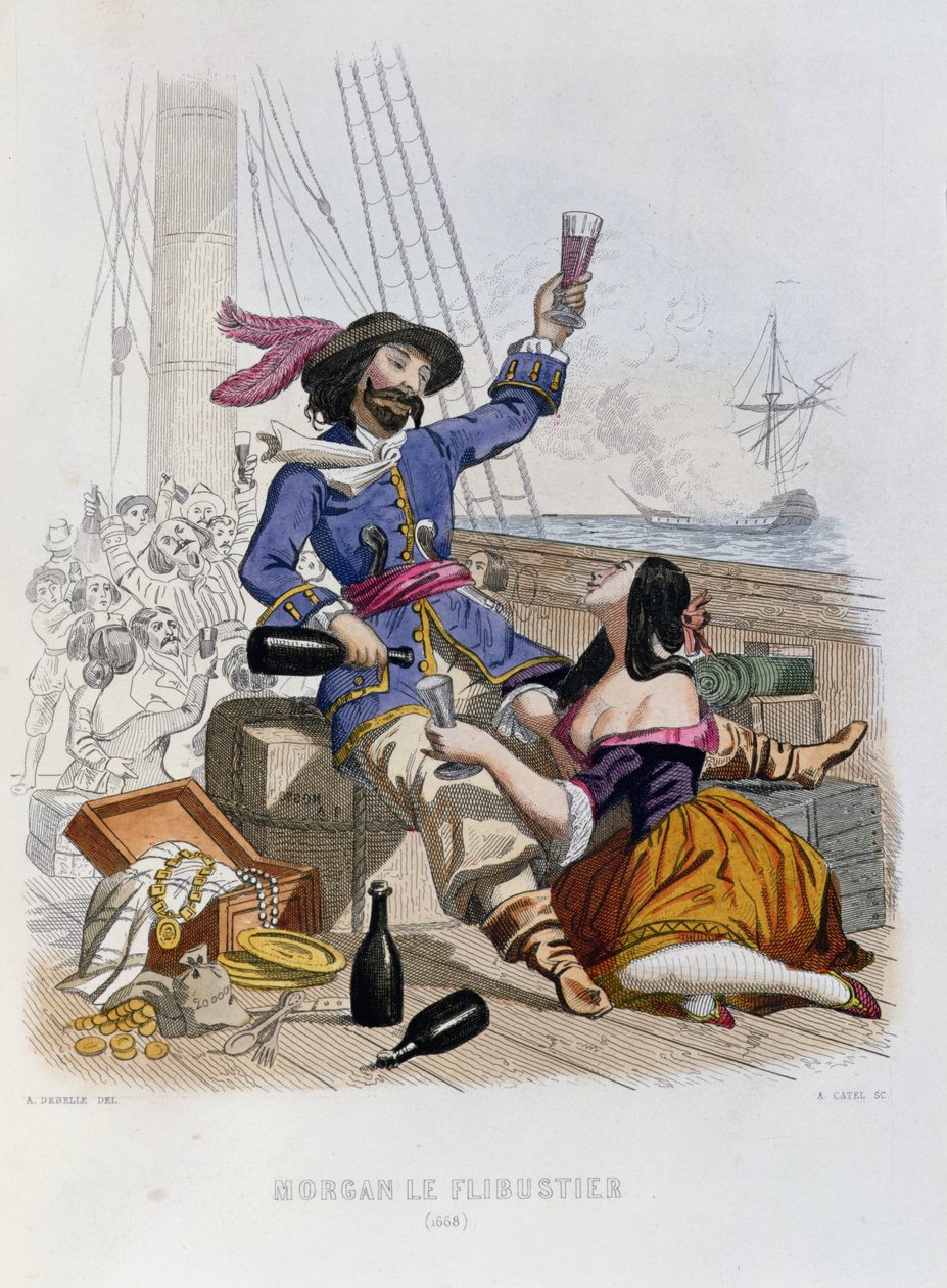 Morgan the Buccaneer i 1668, fra Histoire des Pirates av P. Christian, gravert av A. Catel, 1852 av Alexandre Debelle