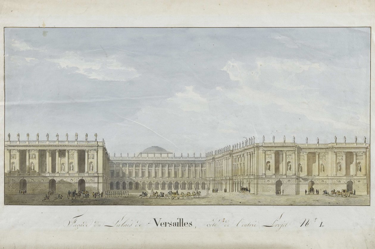 Fasadeprosjekt for slottet i Versailles på inngangssiden, 1811-1813. av Alexandre Dufour