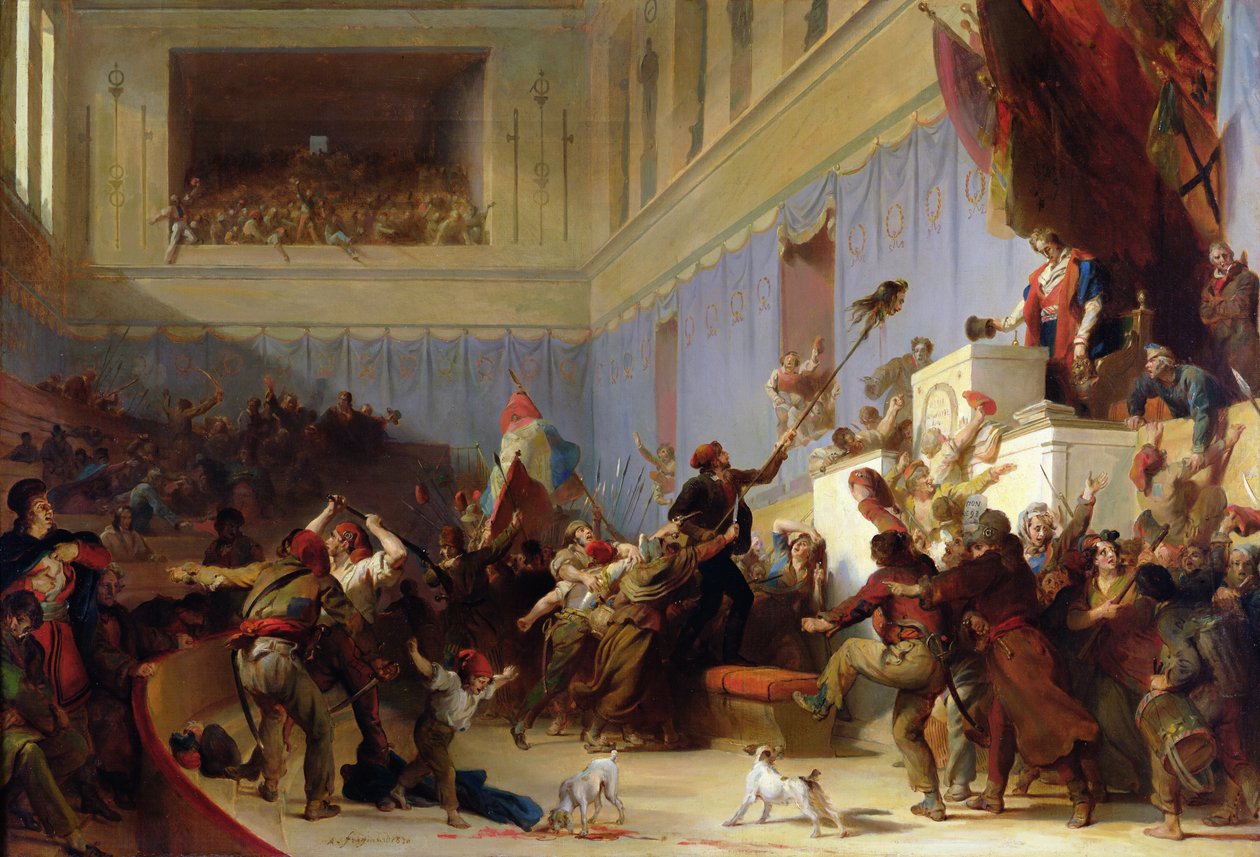 Francois Antoine Boissy d'Anglas (1756-1826) hyller lederen av nestlederen Jean Bertrand Feraud (1759-95) 1 Prairial An III (20. mai 1795) 1830 av Alexandre Evariste Fragonard