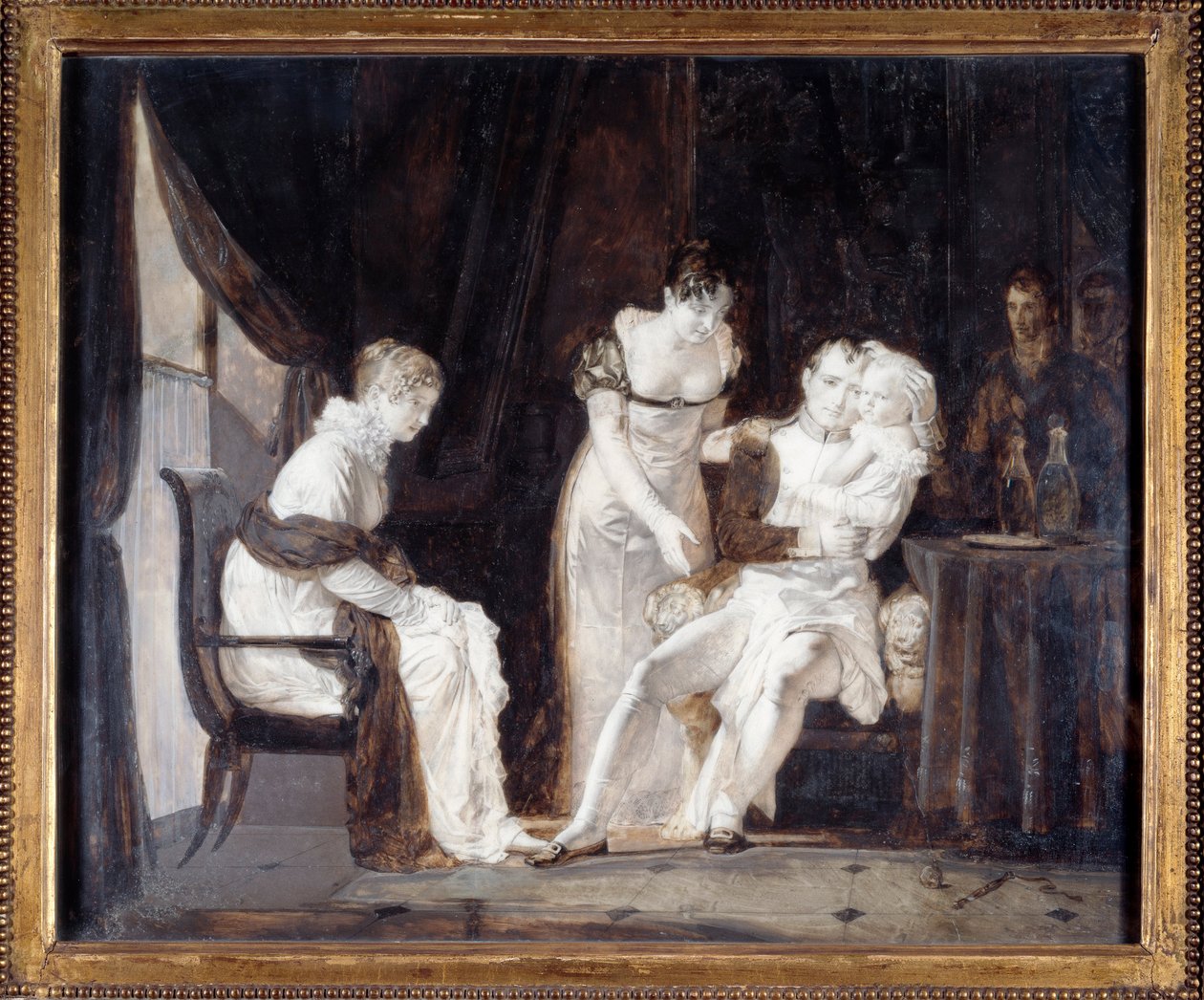 Napoleon med kongen av Roma. Napoleon I Bonaparte (1769-1821), hans kone Marie-Louise av Østerrike (1791-1847) og i hans armer deres sønn Napoleon II kalte kongen av Roma eller Aiglon (1811-1832). Maleri av Alexandre Evariste Fragonard (1780-1850) av Alexandre Evariste Fragonard