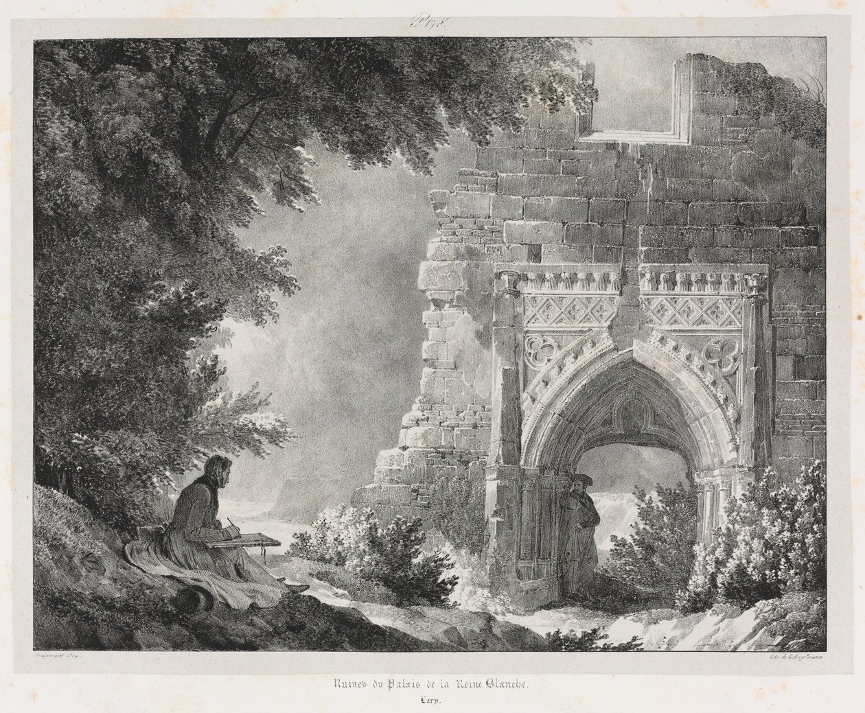 Pittoreske og romantiske reiser i gamle Frankrike: Ruinene av Palace of the White Queen av Alexandre Evariste Fragonard
