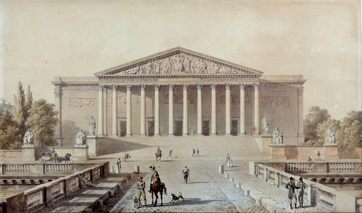 Prosjekt for nasjonalforsamlingen eller Palais Bourbon, Palais du Corps Legislatif Tegning av Evariste Fragonard (1780-1850) Paris fra 1800-tallet, Palais Bourbon av Alexandre Evariste Fragonard
