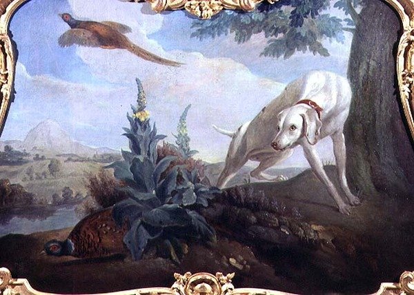 Hund med vilt i et landskap av Alexandre F. (school of) Desportes