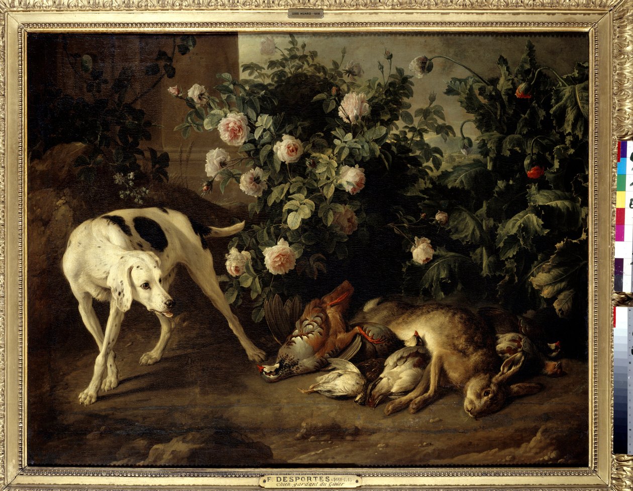Hundehold i nærheten av en rosebusk Maleri av Francois Desportes (1661-1743) 1724 Søn. 1,07x1,38 m Paris, Musée du Louvre. av Alexandre Francois Desportes