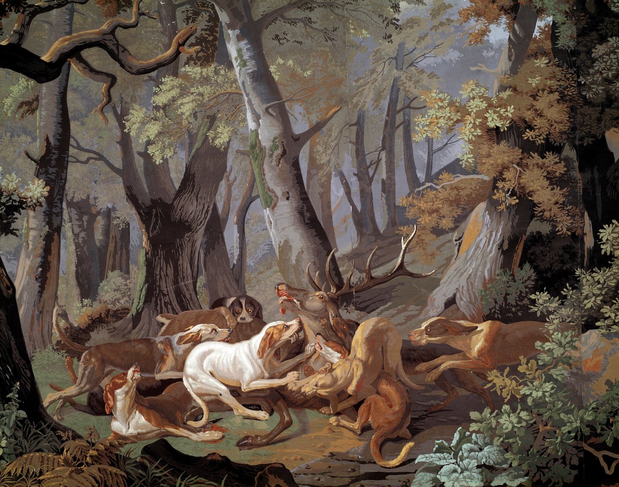 Stag Hunting Dussy tapet etter et maleri av Alexandre-Francois Desportes (1661-1743). 1851. Paris, Dekorativ kunst av Alexandre Francois Desportes