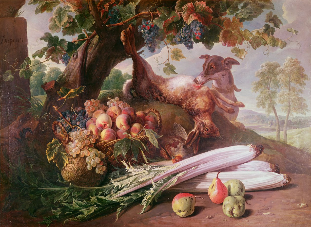 Stilleben av blomster, vilt og frukt av Alexandre Francois Desportes