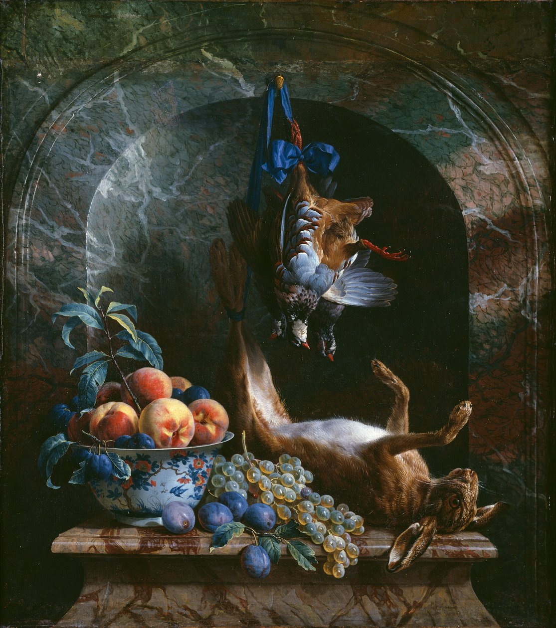 Stilleben med dødt spill i en marmornisje, 1706 av Alexandre Francois Desportes