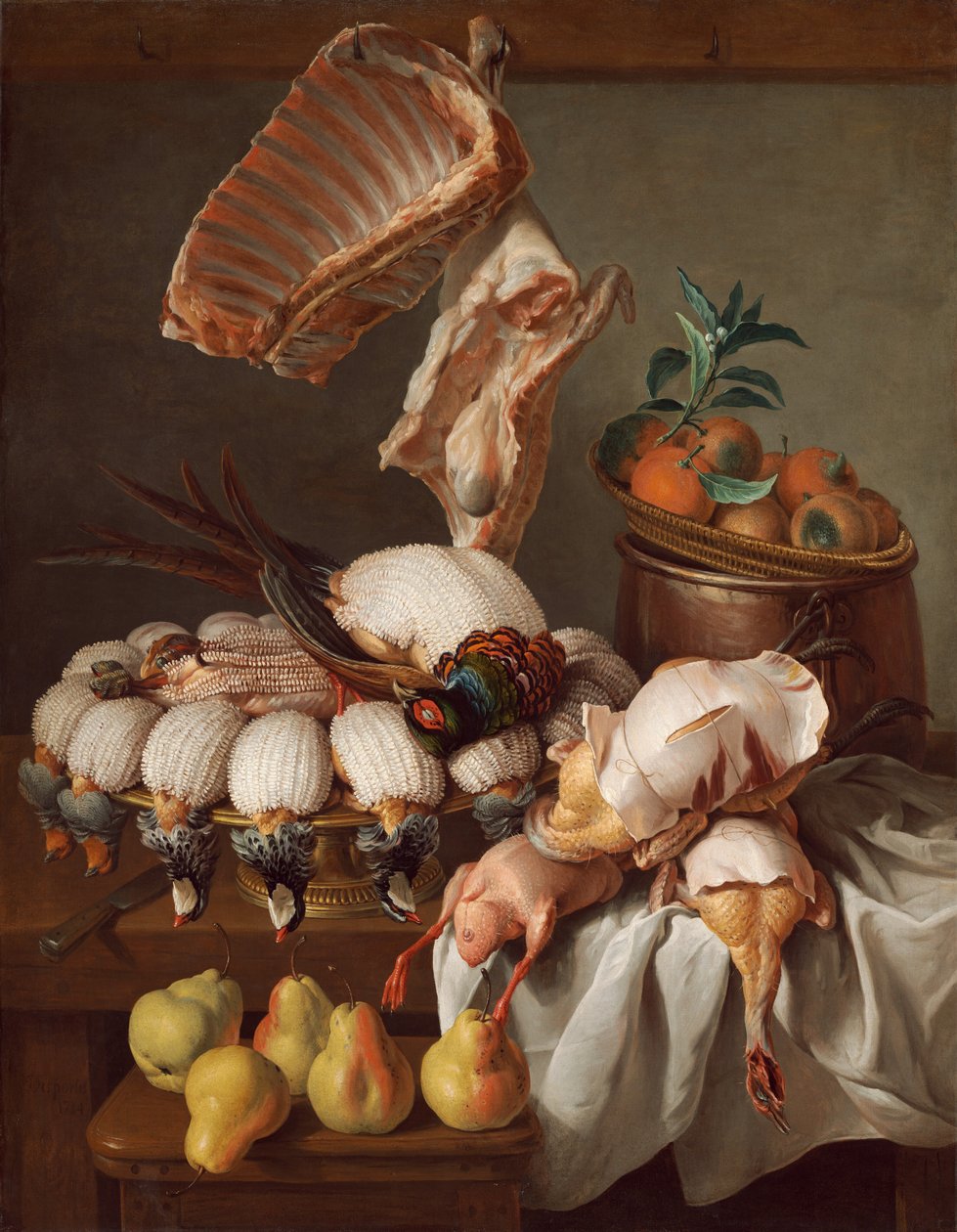 Stilleben med kledd vilt, kjøtt og frukt av Alexandre Francois Desportes