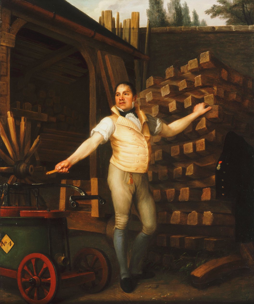 En hjulmaker med en brannbil i et hage, 1812 av Alexandre François Louis de Girardin