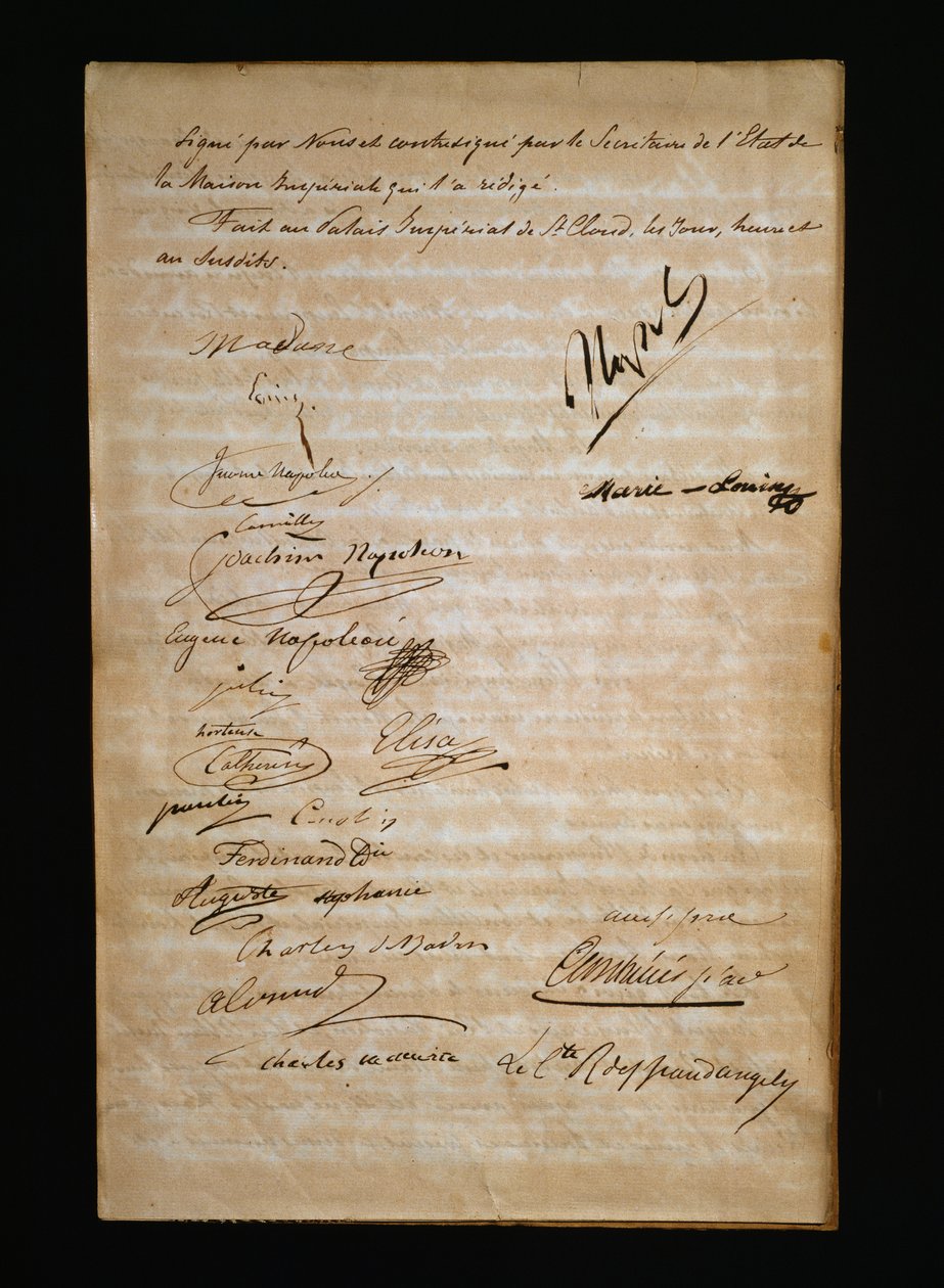 Siste side av vigselsattesten mellom Marie Louise av Østerrike eller Maria Luigia av Parma (1791-1847) og Napoleon Bonaparte (1769-1821) av Nicolas Toussaint Charlet