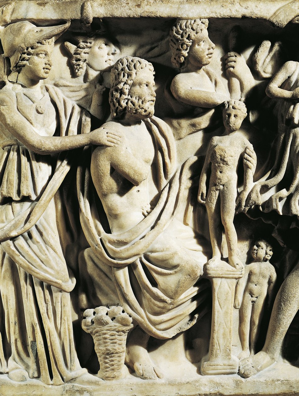 Marmorsarkofag, Relieff som viser Prometheus-myten, Detalj, Athena som hjelper Prometheus mens han skaper mennesker, Fra Arles av Nicolas Toussaint Charlet