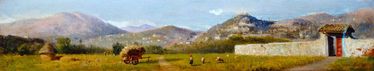 Toskansk landskap av Lorenzo Gelati (1824-1893), olje på papp av Nicolas Toussaint Charlet
