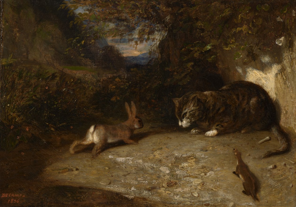 Katt, vesle og kanin, 1836 av Alexandre Gabriel Decamps