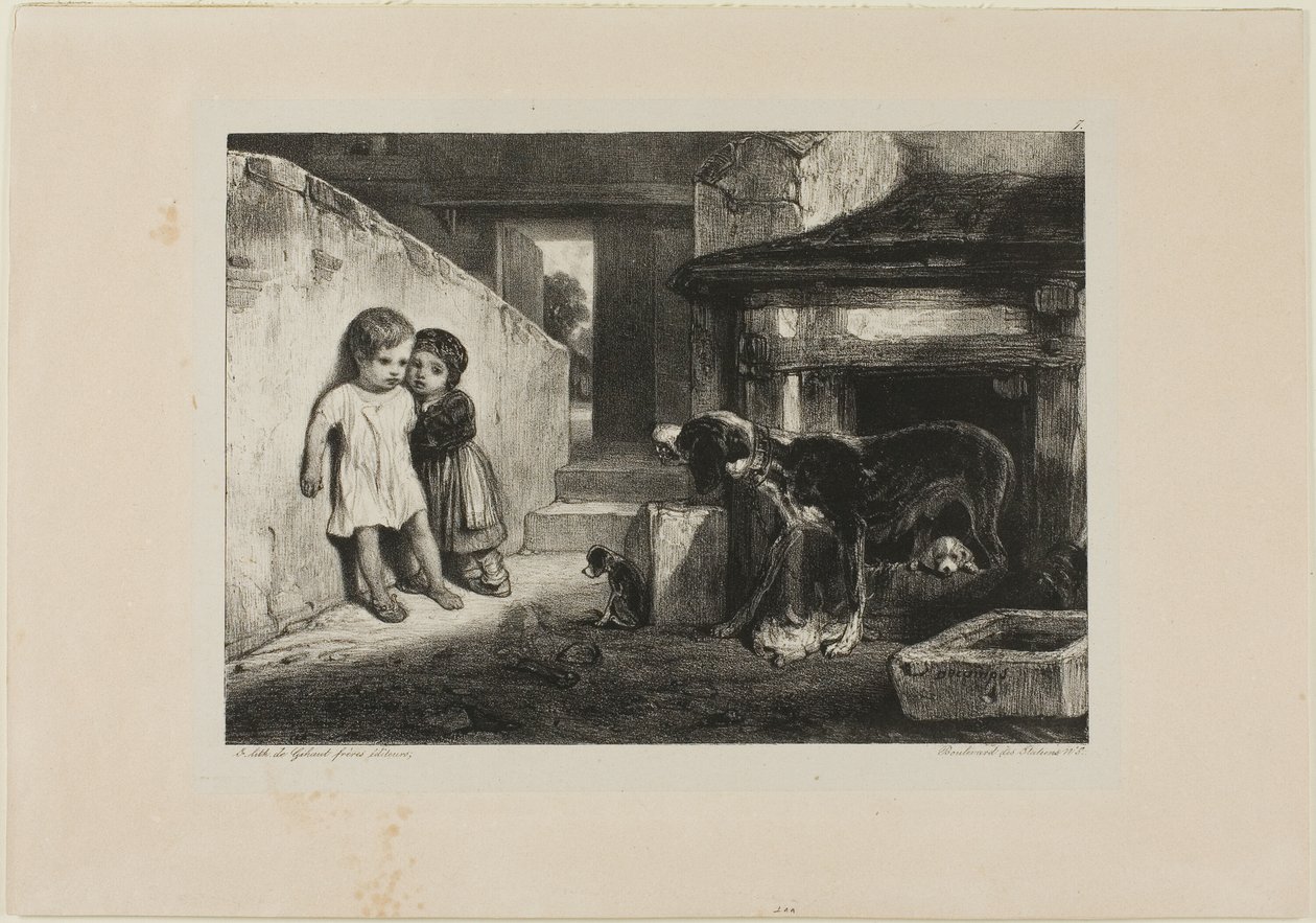 Barn skremt av en hund av Alexandre Gabriel Decamps